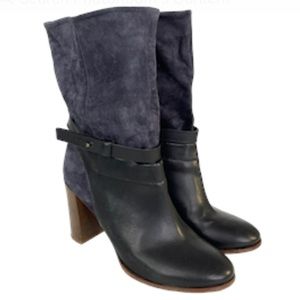 VINCE Gwen Leather & Suede Heeled Boots Size 10 Slate Avion Black